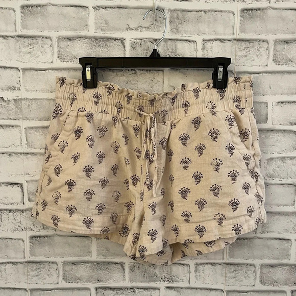 Women’s A new day cream colored print linen blend shorts high waist size Large - Picture 1 of 4